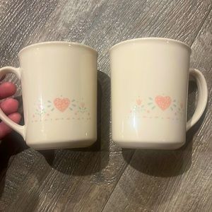 Corningware set of 2 vintage forever yours pink hearts & flowers cream mugs